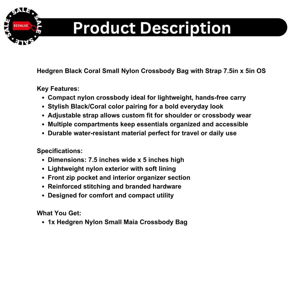 Hedgren Black Coral Small Nylon Crossbody Bag with Strap 7.5in x 5in OS - Picture 2 of 7